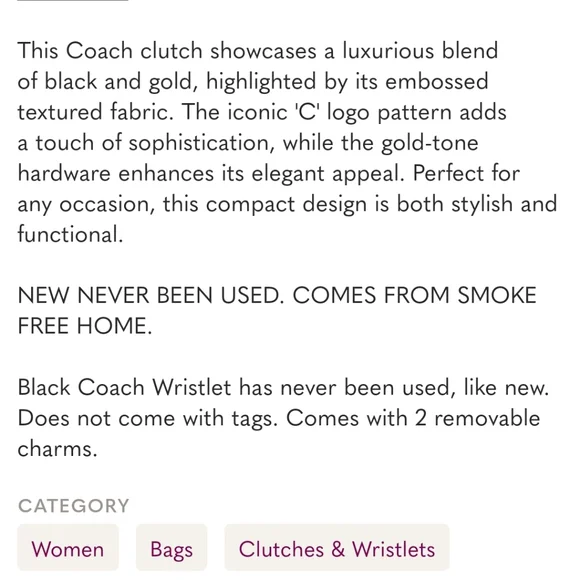 Coach Corner Zip Signature Leather Wristlet Black-Gold tone Hardware- 2 Charms - Picture 7 of 7